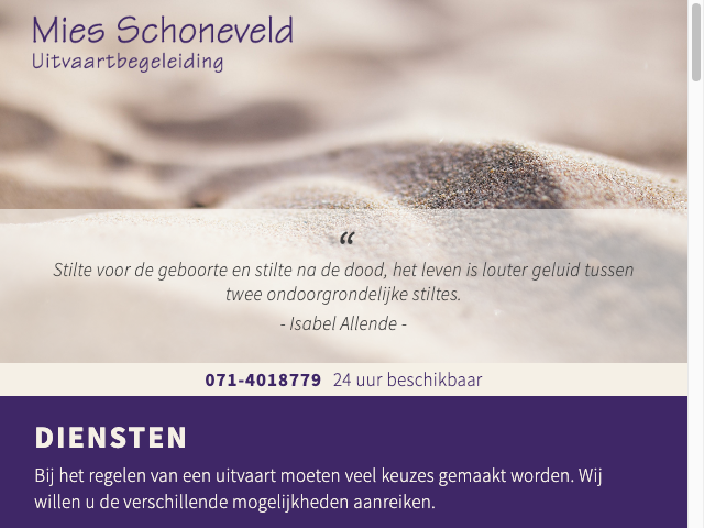 Screenshot Mies Schoneveld Uitvaartbegeleiding