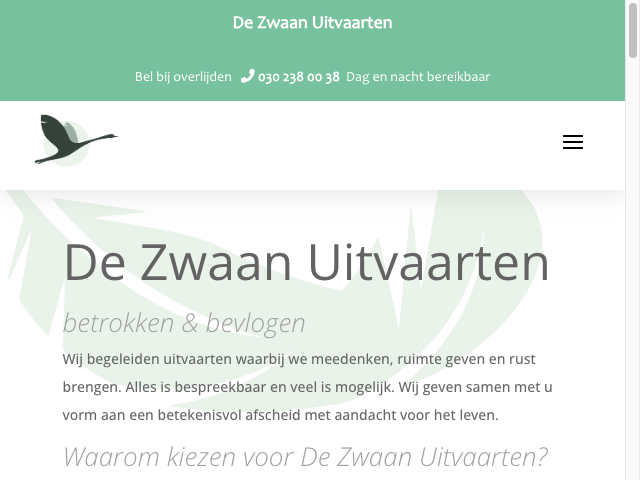 Screenshot De Zwaan Uitvaarten